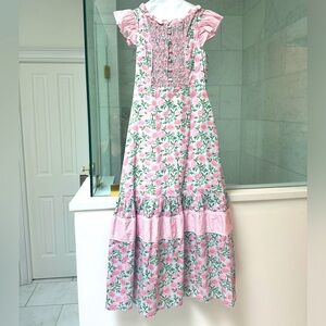 Pink Floral Maxi Dress with Smocked Bodice